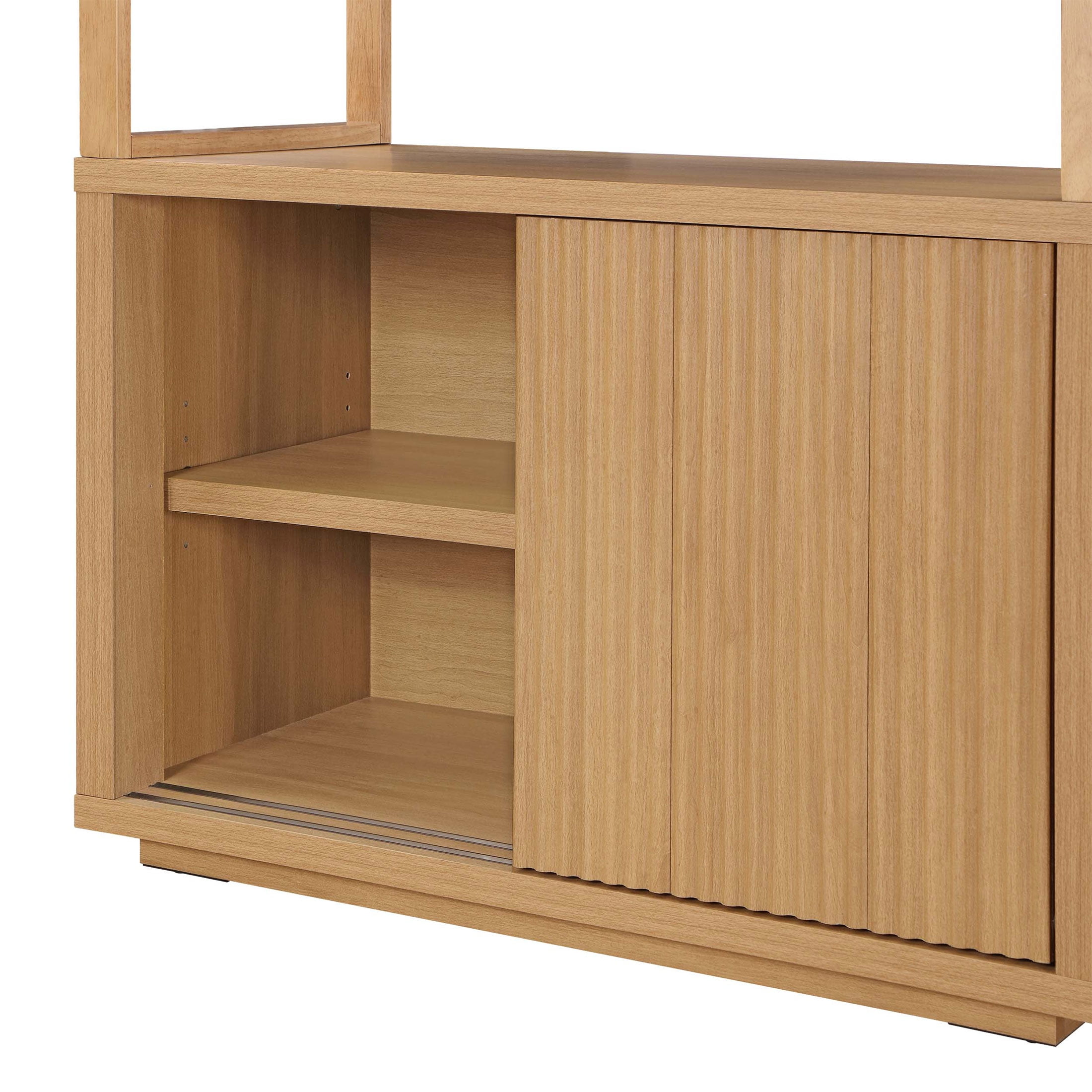 Beautiful Fluted 3-Shelf Bookcase with Storage Cabinet by Drew Barrymore, Warm Honey Finish