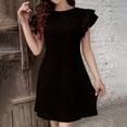 thumbnail image 4 of Efsteb Women's Round Neck Ruffle Sleeve Pleated Mini Dress Short Sleeve A-Line Dress for Summer Daily Work Office Casual (Black,L), 4 of 9