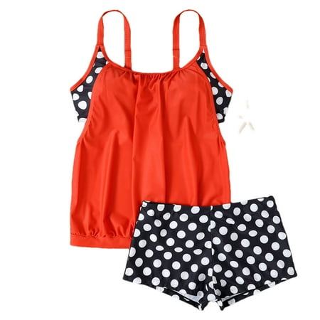 Amzcrzy Tankini Bathing Suits for Women Hawaii Floral Plus Size Tankini Swimwear High Waist Tummy Control Two Piece Swimsuits Blouson Floral Print Swim Tank Top with Boy Shorts S-5XL Red XL