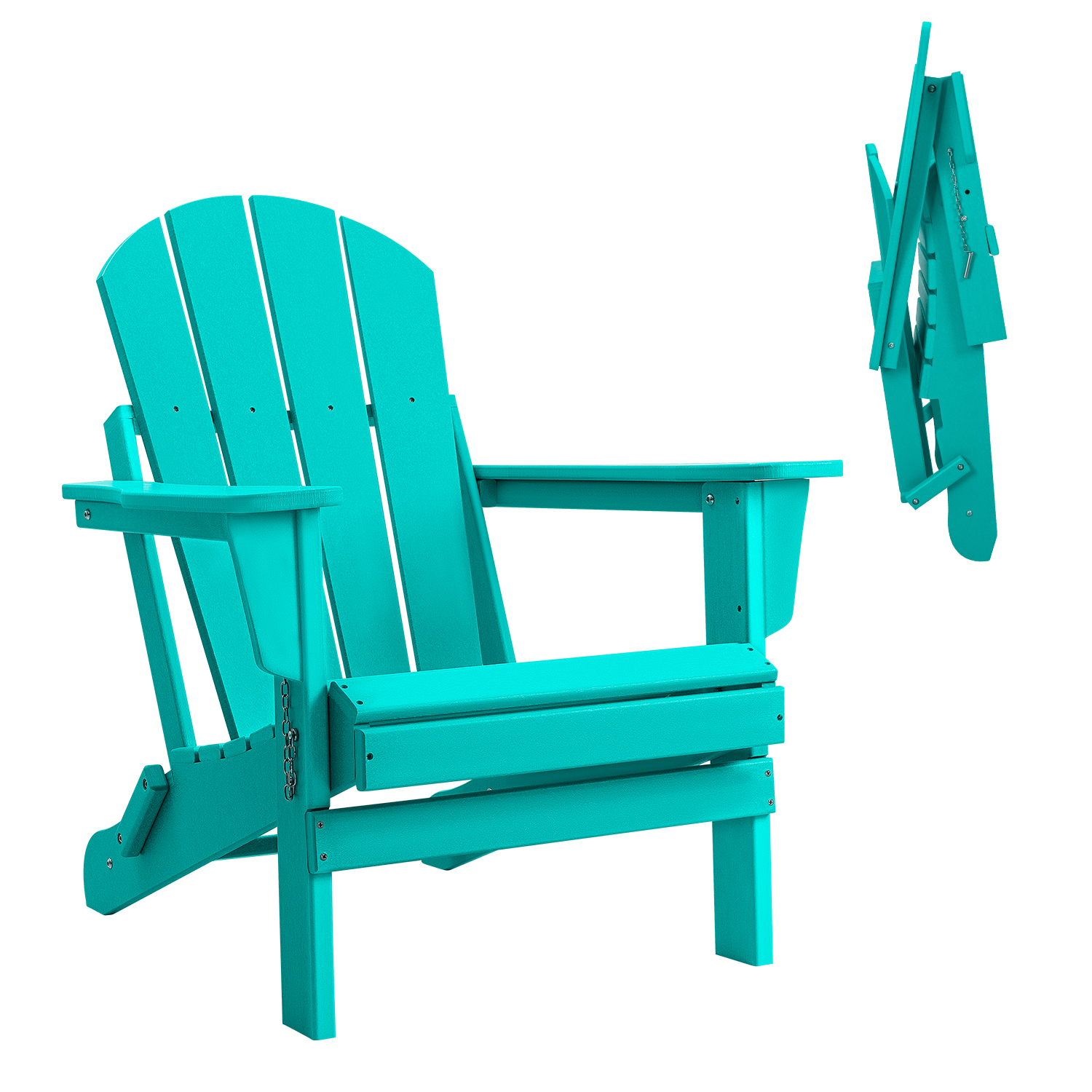 Devoko Folding Adirondack Chair HDPE Outdoor Lounge Chair Weather Resistant & Portable (One Chair Only), Turquoise - image 2 of 7