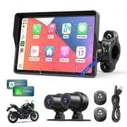 WonVon 5" Motorcycle CarPlay Screen with Android Auto – Waterproof GPS Navigation, Dual 2K Dash Cam, Bluetooth Audio, TPMS for Motorcycle (No SD Card)