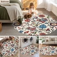 thumbnail image 6 of Boho Floral Large Area Rugs for Bedroom Living Room, Soft Non Slip Carpet Bedside Rug, Blue Red Flower Vintage Petals Branch Leaf Round Floor Cover Kitchen Accent Rug 5' for Dining Room/Office, 6 of 9