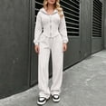 thumbnail image 4 of BRGZLK Women Sweatsuit Set 2 Piece Outfit Fall Winter Casual Long Sleeve Zip Up Slim Fit Hoodies Sweatshirt and Wide Leg Sweatpants Lounge Set for Daily Workout Outgoing White XL, 4 of 7