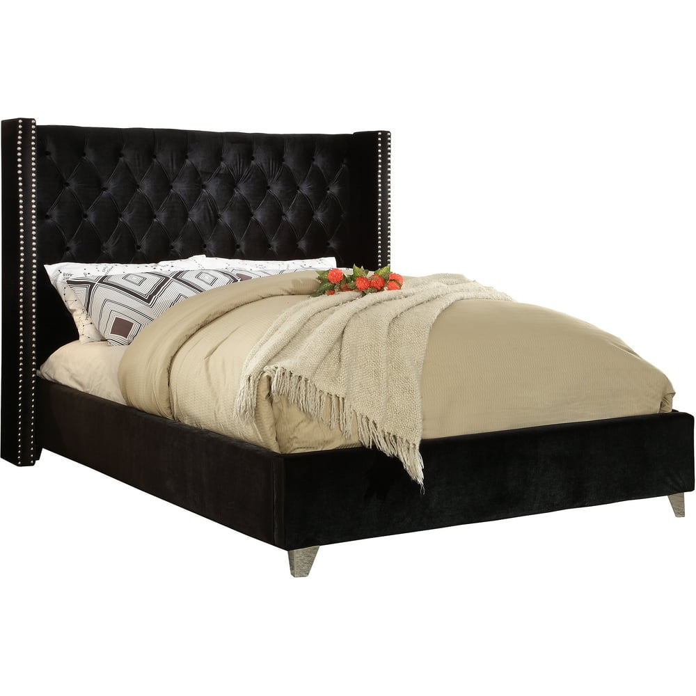 Aiden Black Velvet King BedColorBlack Velvet,StyleContemporary