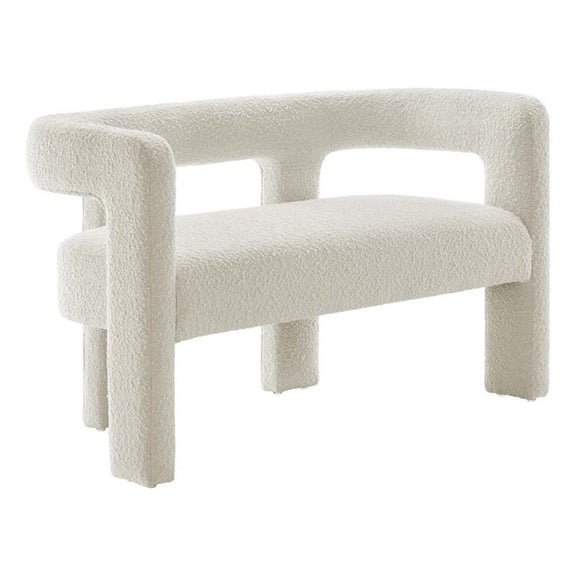 Pemberly Row Upholstered Modern Boucle Fabric Loveseat in Ivory