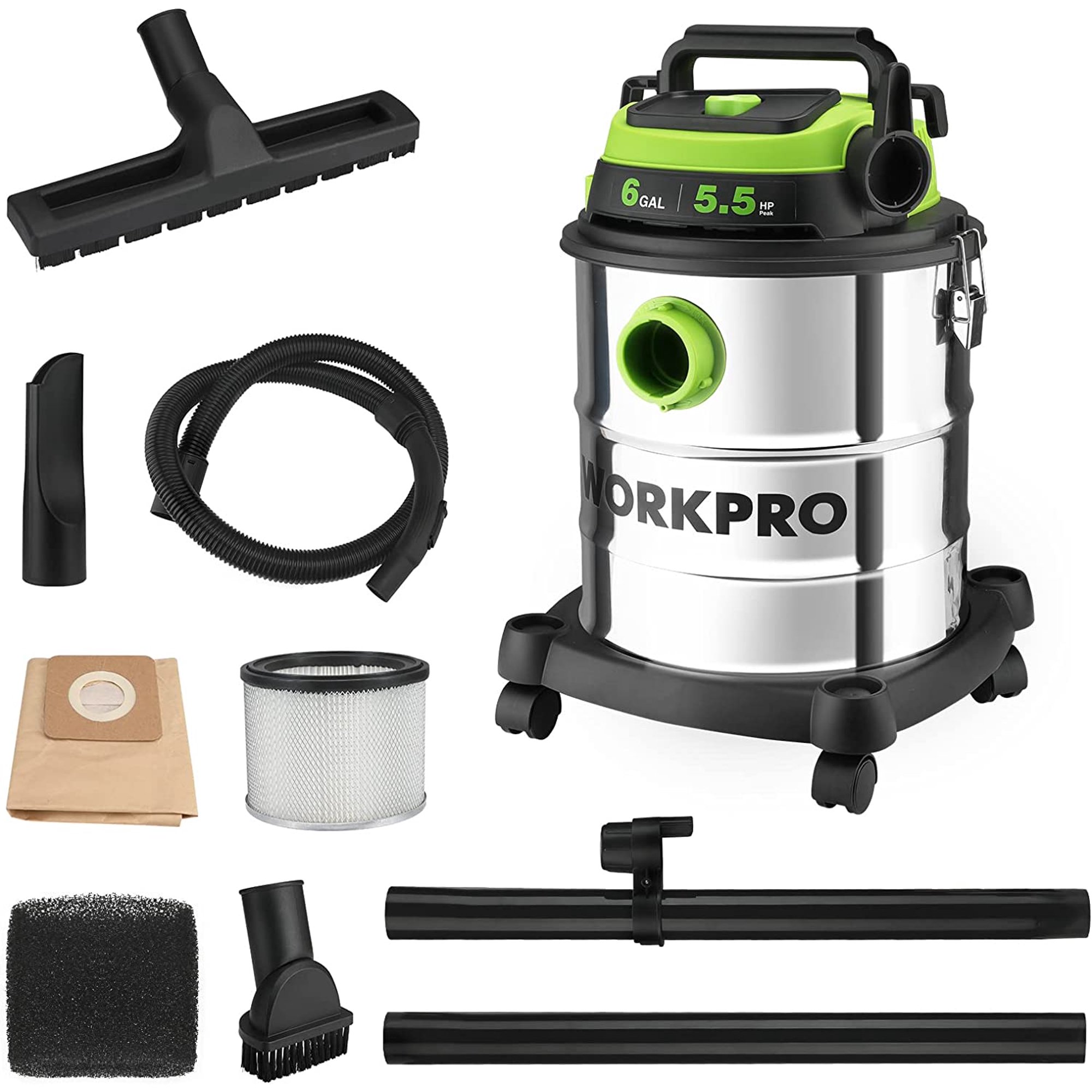 WORKPRO 6 Gallon Wet/Dry Shop Vacuum, 5.5 Peak HP Shop Vac Cleaner with HEPA Filter