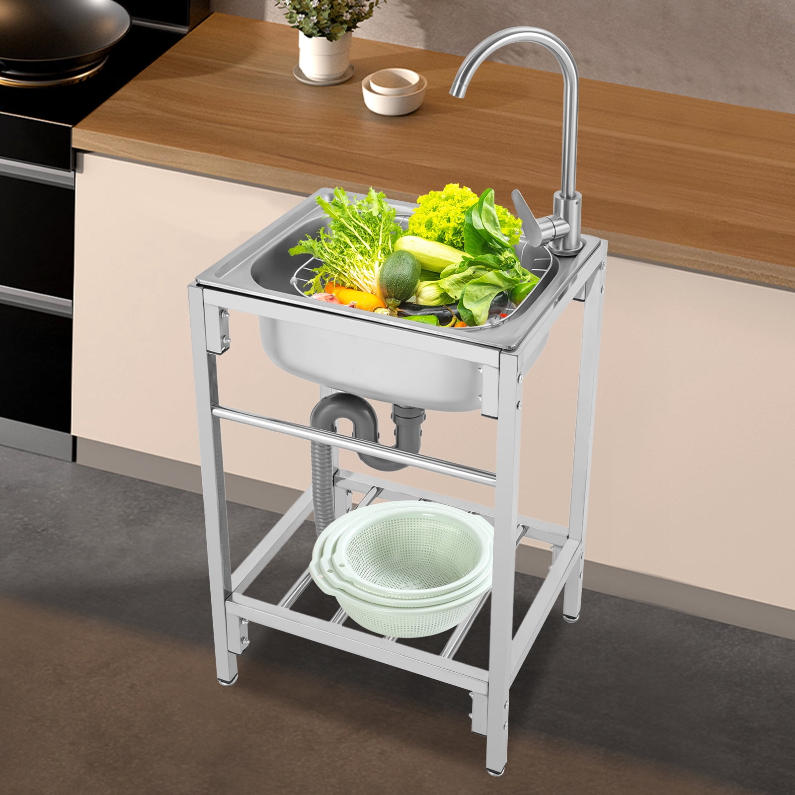 Stainless Steel Single Bowl Utility Sink F/ Laundry Room Bathroom Kitchen