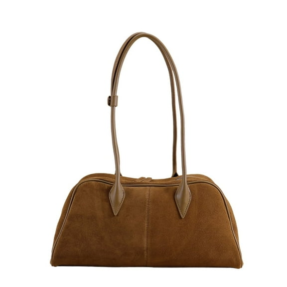 Cowhide Large Capacity Boston Underarm Ladies Bag Brown Women's Fashion Commuter Bowling Frosted Shoulder Bag Coffe Red