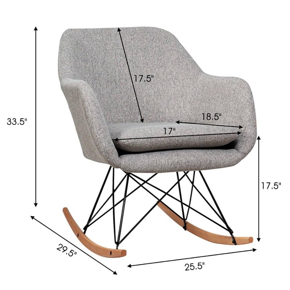 Finihen Rocking Arm Chair, Upholstered Rocking Arm Chair with Solid Steel Wood Leg, for Living Room, Bedroom, Gray