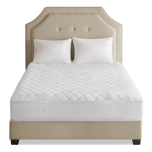 Pemberly Row Heated Microfiber Fabric Full Heated Mattress Pad in White