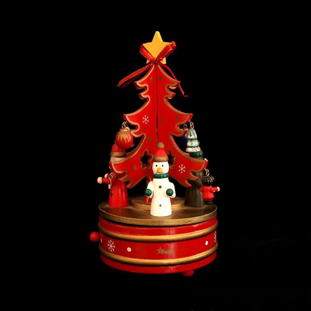 Christmas Music Box, Wooden Music Box Rotating Christmas Tree Decoration Accesso