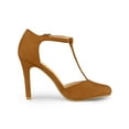 thumbnail image 3 of BLISSFUL STEP Women's Shoes Round Toe Stiletto Heel T-Strap Sandals Brown 6.5, 3 of 7