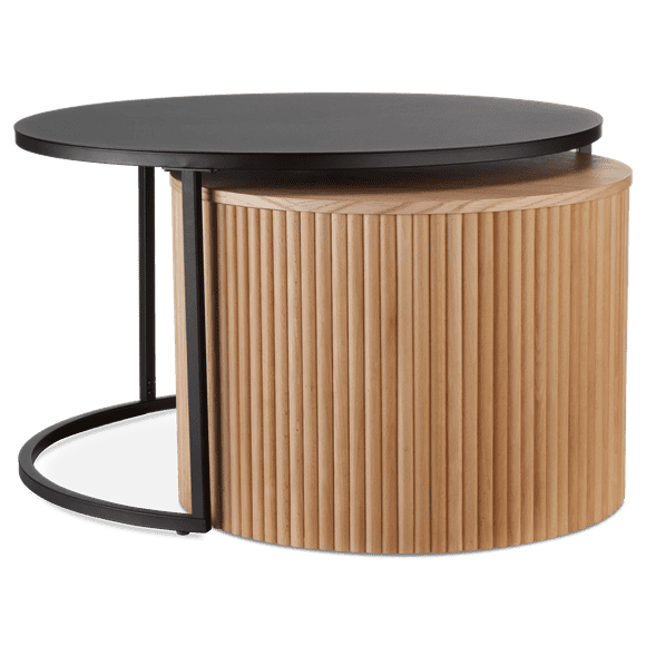 Bouclair Natural & Black Nesting Coffee Table - Black Metal and Natural Wood