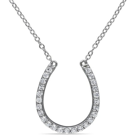 Miabella 3/4 Carat T.G.W. White Topaz Sterling Silver Horse Shoe Lucky Charm Necklace, 17