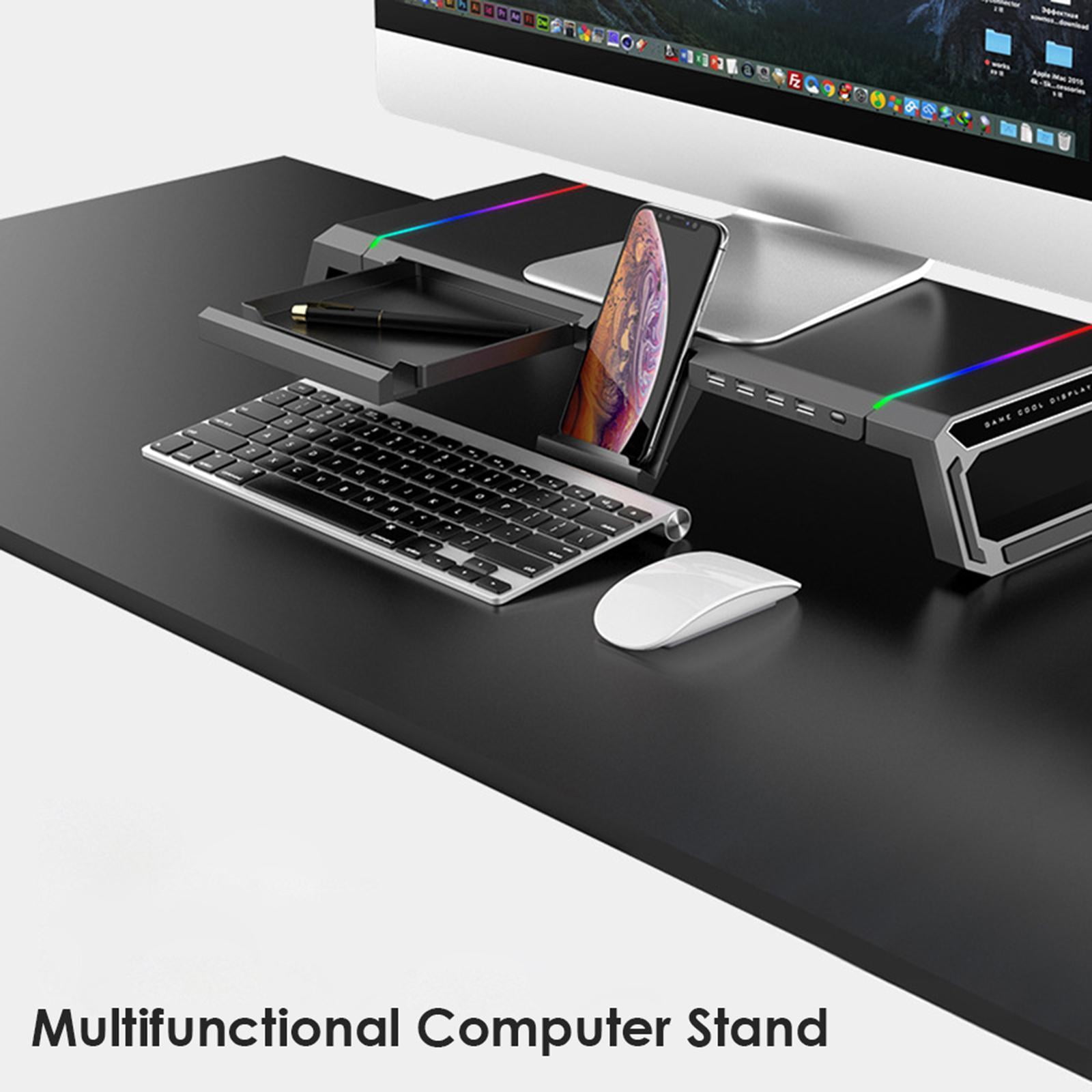 Laptop Computer Monitor Stand Riser Holder RGB 4 USB Hub Data Transfer Support Charging Black