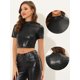 thumbnail image 2 of Top corto metalizado de manga corta con cuello alto para mujer Negro L, 2 of 5