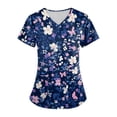 thumbnail image 2 of Minjewel Women's Plus Size Printed V-Neck Short Sleeve Scrubs for Women Set with Pockets, Fun & Colorful Animal Floral Scrub Set,Blue L, 2 of 7