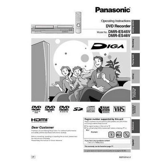 Panasonic DMR-ES45V DMR-ES46V DVD Recorder Owners Instruction Manual REPRINT