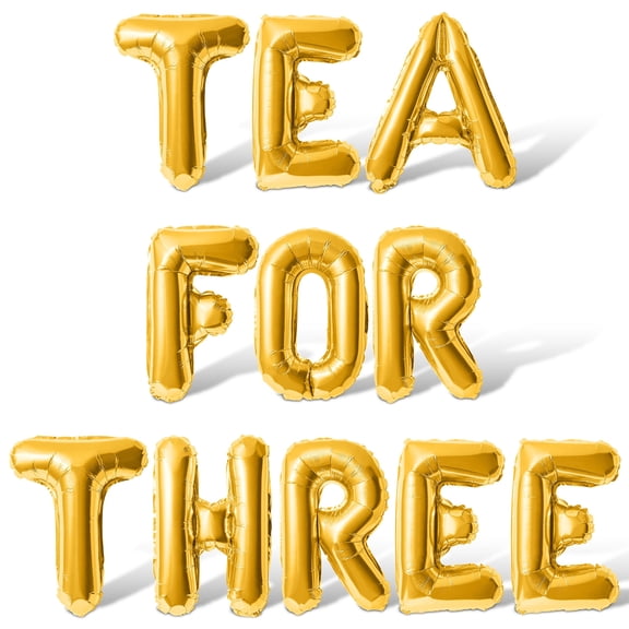 Letter Balloons - TEA FOR THREE 16" Inch Alphabet Letters Foil Mylar Balloon 3rd Birthday Party Banner (Gold)