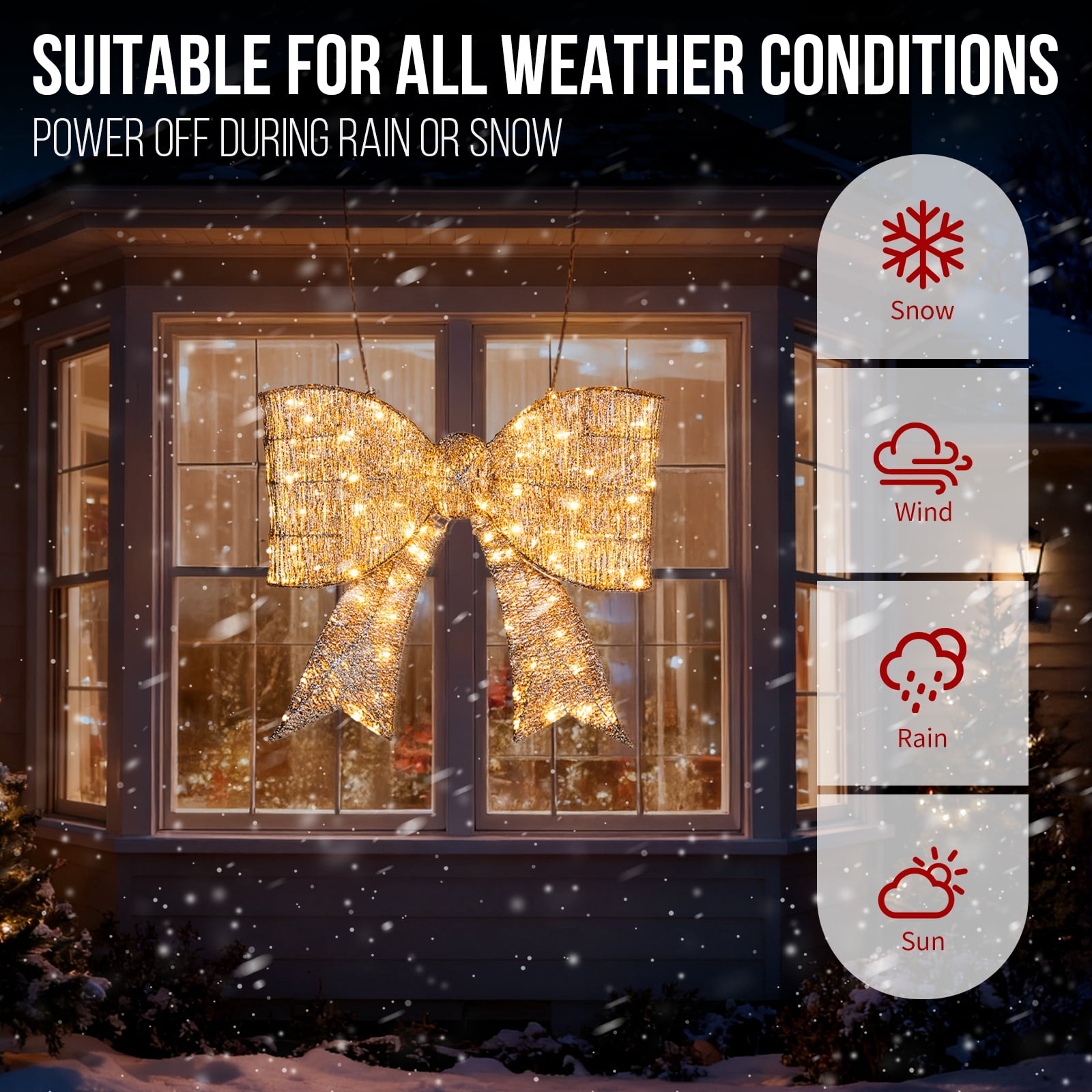 Astoutdoor Pre-Lit Outdoor Giant Bowknot Christmas Decoration, Lighted Metal Frame with 124 Warm White LED Lights, White, 31.1 in