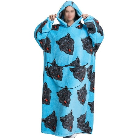 

Avamo Women Plush Hooded Neck Nightgowns Fruit Printed Nightwear Pajama Ladies Long Sleeve Home Night Gowns Wolf Print