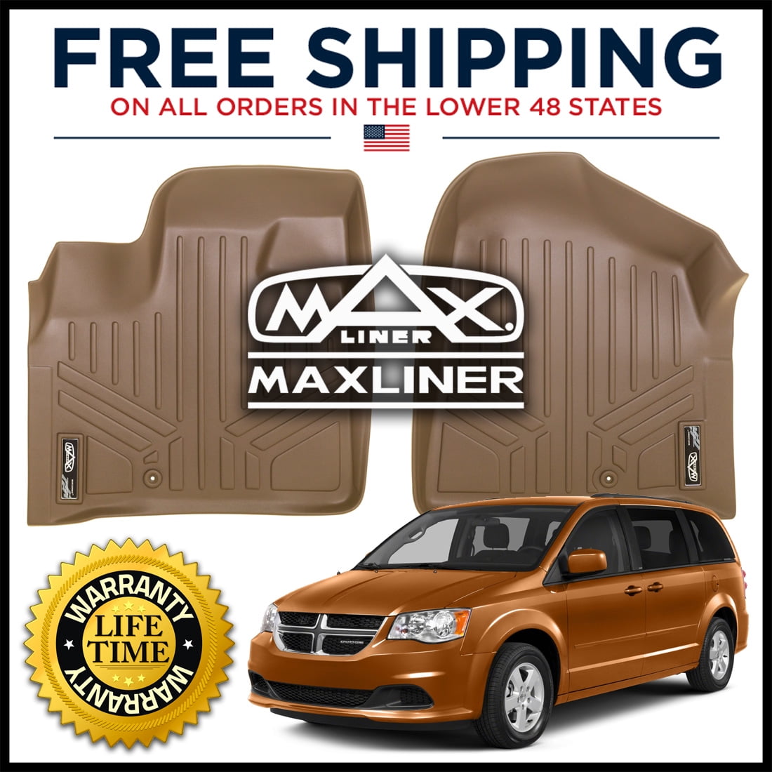 MAXFLOORMAT Front 1st Row Floor Liner Mat Tan for 20082019 Dodge Grand