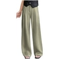 thumbnail image 3 of Drapeable Straight Leg Trousers, Women's High Waisted Wide Leg Pants with Button Up Zipper, Casual Work Office Slacks, Business Casual Trousers, Professional Style Gifts | CSEONE,Khaki L, 3 of 8