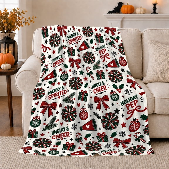 Merry Spirited Cheerleading Christmas, Festive Holiday Scene, Warm Flannel Blanket for Living Room and Family Room, Art Lovers Christmas Gift, Festive Home Decor