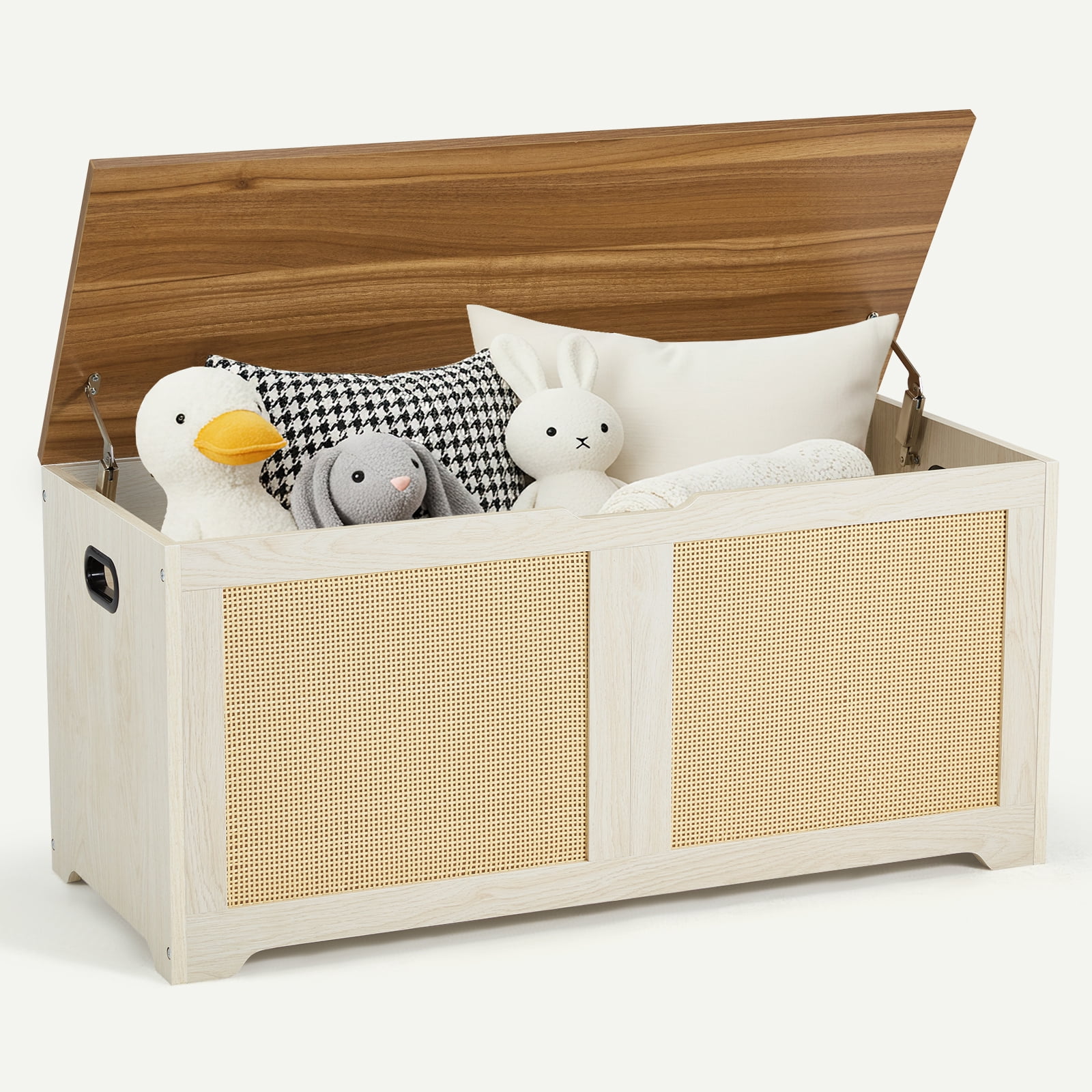 Erinnyees 39.4" Rattan Storage Chest, Storage Bench, Toy Chest, Shoe Bench, with Double Soft - Close Hinges, for Entryway, Bedroom, Living Room, Supports 300 lb