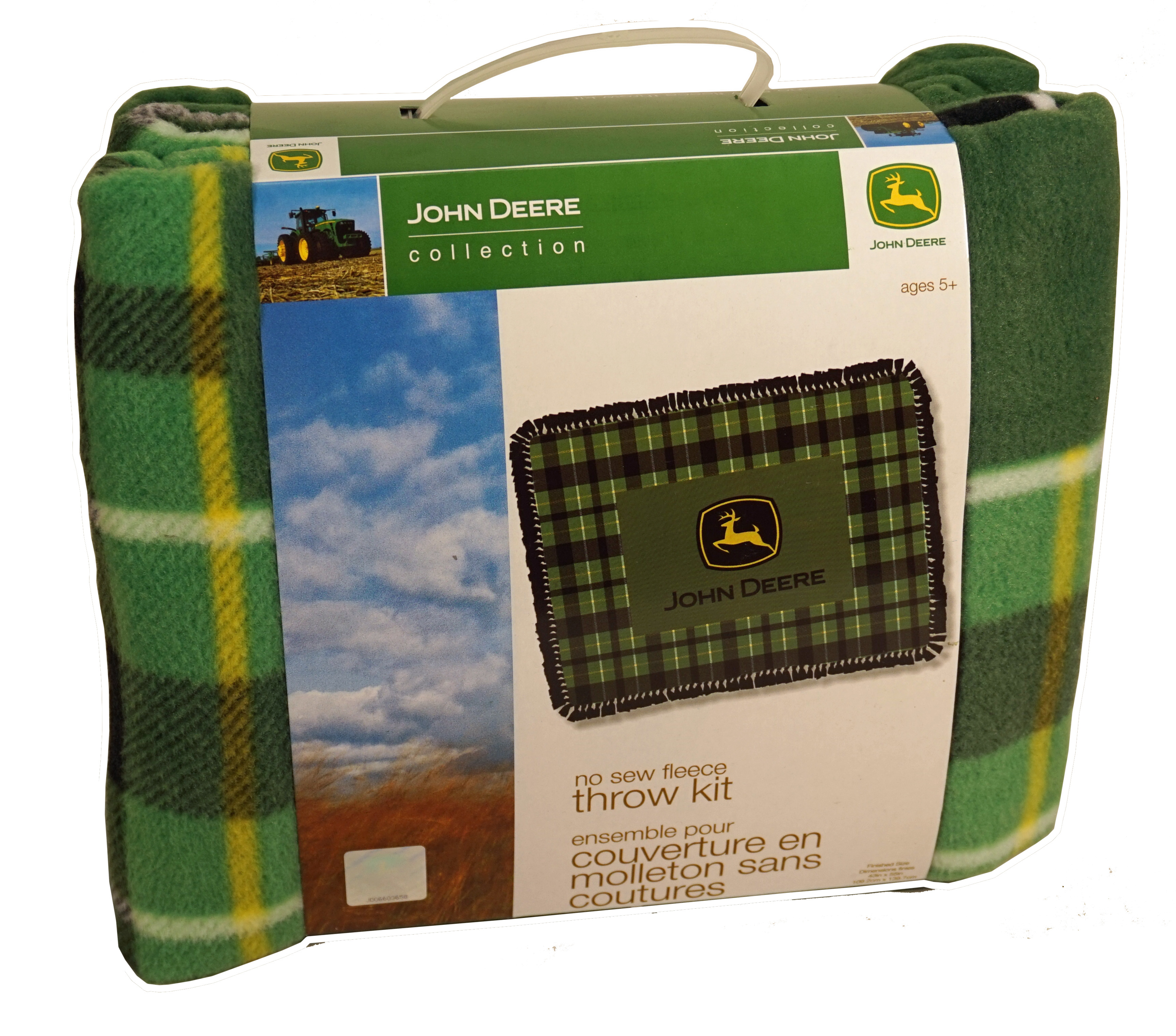New JOHN DEERE Hand Made Fleece Blanket with a DARK GREEN Crocheted Border New JOHN DEERE Hand Made Fleece Blanket with a DARK GREEN Crocheted Border
