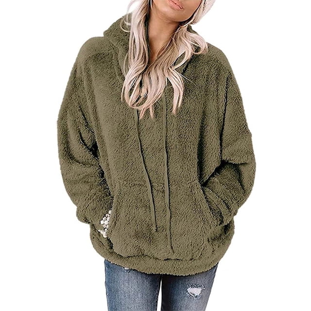 Sudadera de felpa para mujer, capucha con cordón, ajuste holgado, sudadera con capucha para mujer con bolsillo frontal para el trabajo, deportes diarios