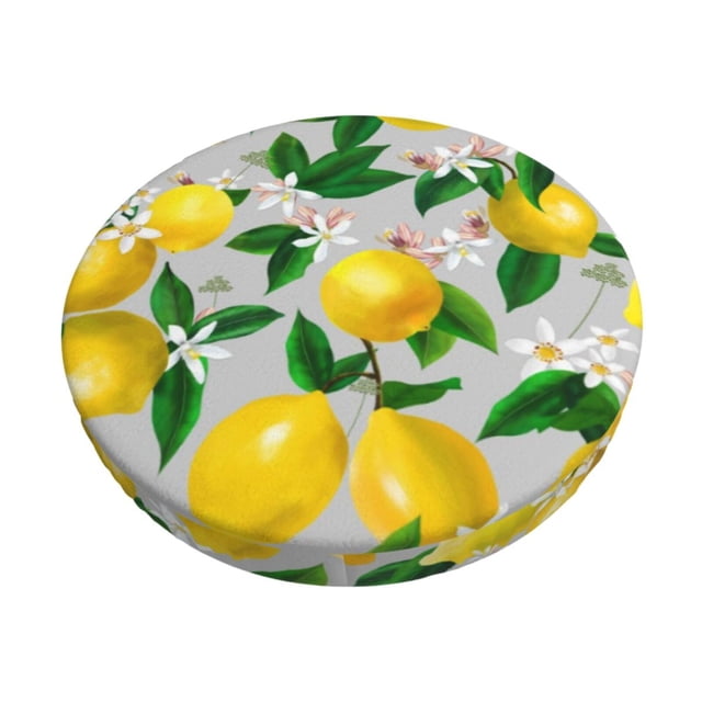 Disketp Lemon1 Funda Redonda para Taburete, Funda de Cojín para Silla de Bar Suave y Elástica-12 inch
