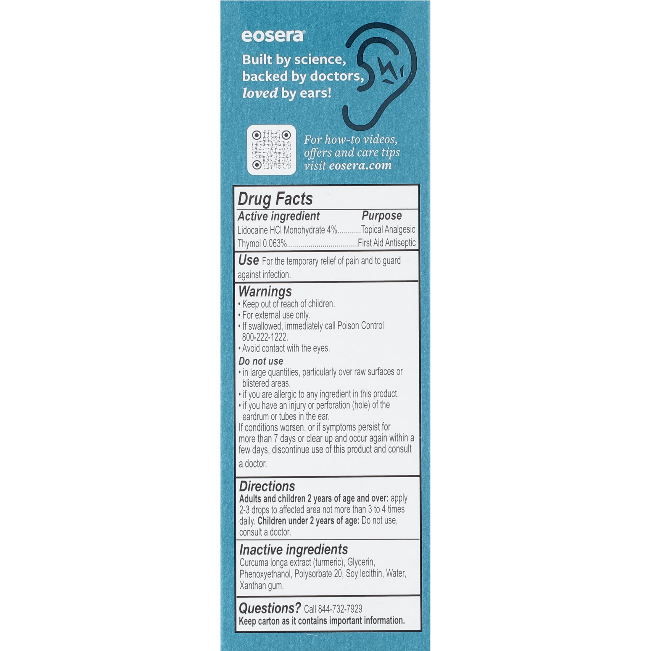 (2 pack) Eosera Ear Pain MD Plus Ear Pain Relief Drops With 4% Lidocaine And Thymol, 10 ml