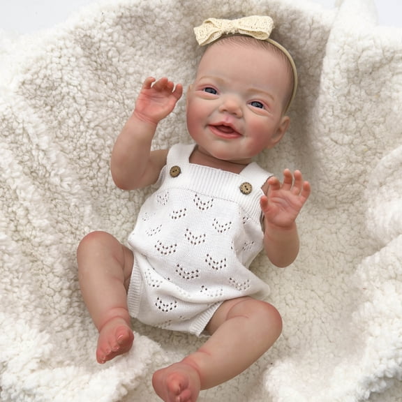 iCradle Lovely Smiling Lifelike Reborn Baby Dolls Girl 18 inch Realistic Newborn Babies Handmade Full Body Painted Hair Blue Eyes without Eyelashes Gift Set