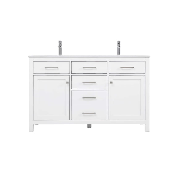 Elegant Lighting VF23354DWH Lewis 54" Free Standing Double Basin Vanity Set - White