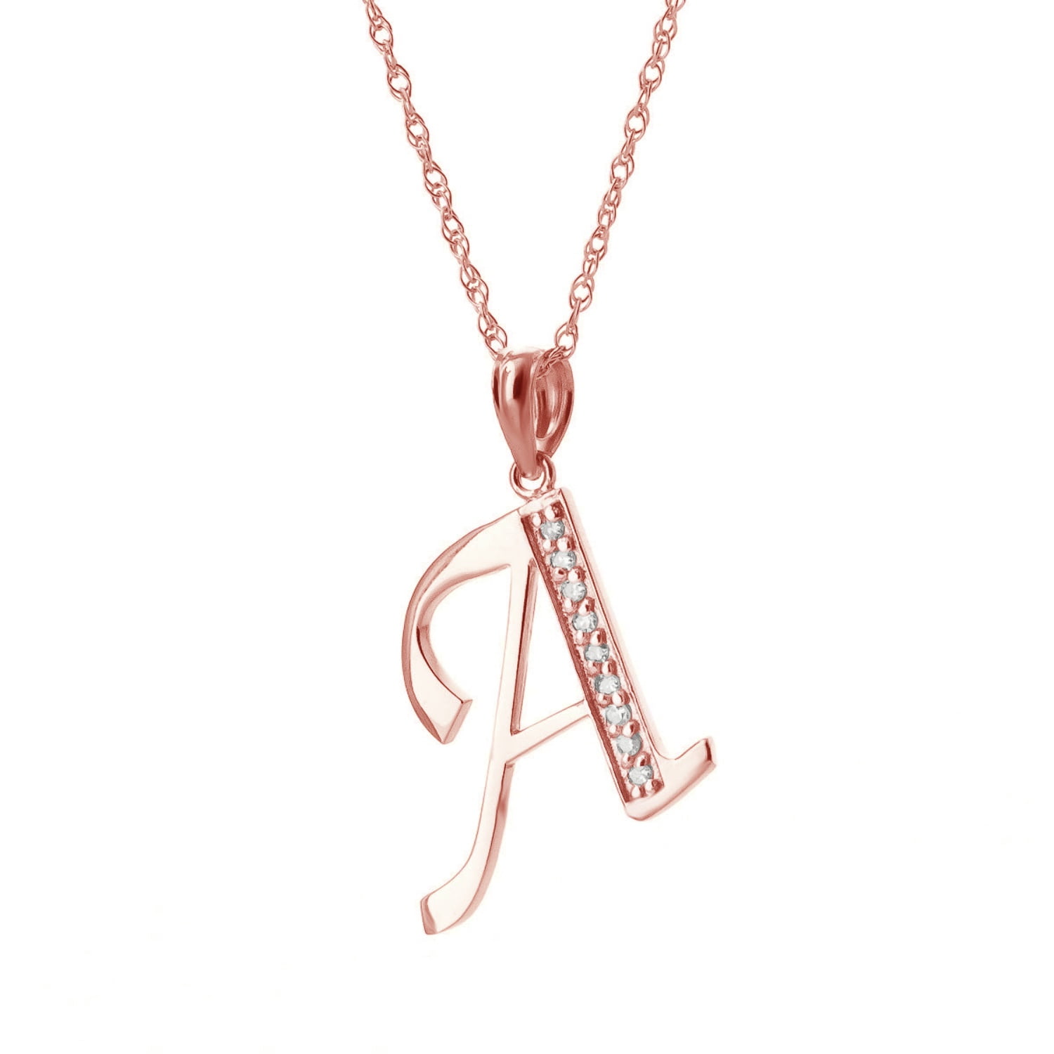 Galaxy Gold 14K Rose Gold Natural Diamonds Initial "A" Pendant Necklace - April Birthstone - Strength & Brilliance - 16" to 24" - Fine Jewelry for Women