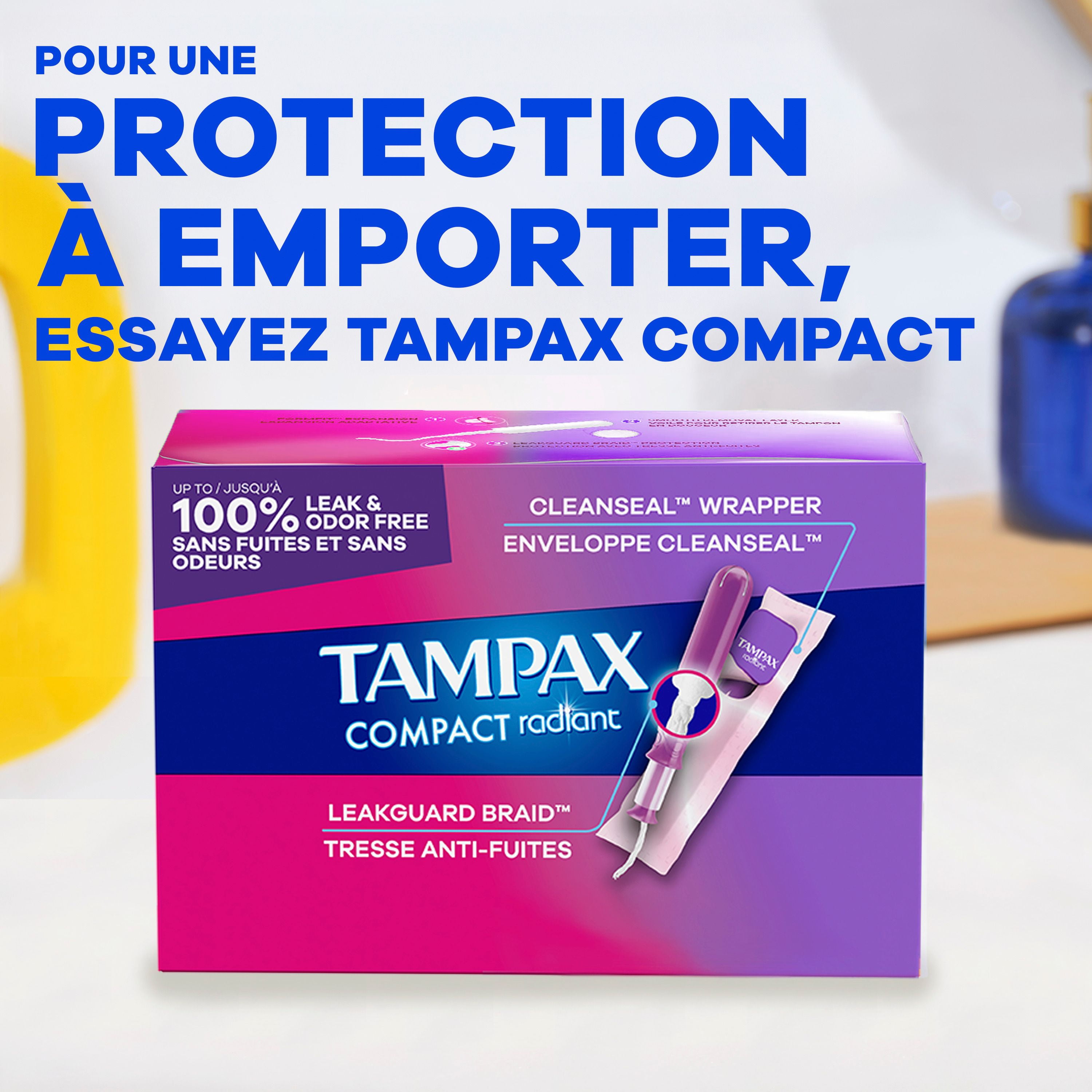 Tampons Tampax Radiant, avec tresse anti-fuites LeakGuard, degrés d’absorption régulier/super, emballage multiple, non parfumés, 28tampons 28 tampons