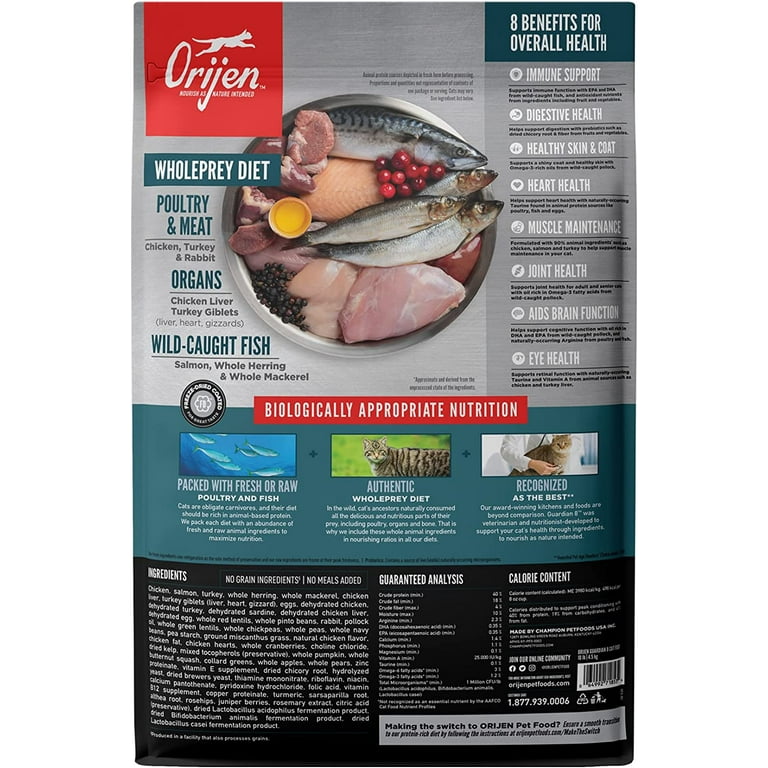 ORIJEN Guardian 8 High Protein Grain Free Dry Cat Food with Fresh Raw Animal Ingredients Walmart