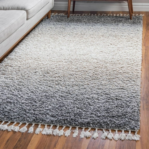Unique Loom Hygge Shag Collection Area Rug - Gradient (5' 1" x 8' Rectangle Gray/Beige)
