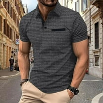 Aobny Polo Gray T Shirt Waffle Short Sleeve Golf Collared Tshirts Pullover Men Plain Club Tops,L