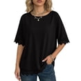 thumbnail image 2 of Gynyvoja Women'S Summer Tops Oversized Short Sleeve Shirts Casual Loose Lace Patchwork T-Shirt Outfits Black XXL, 2 of 6