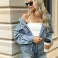 thumbnail image 2 of Women'S Boyfriend Style Denim Jacket Fashion Loose Denim Coat Autumn Washed Hooded Denim Jacket Outerwear Tops Blue M, 2 of 8