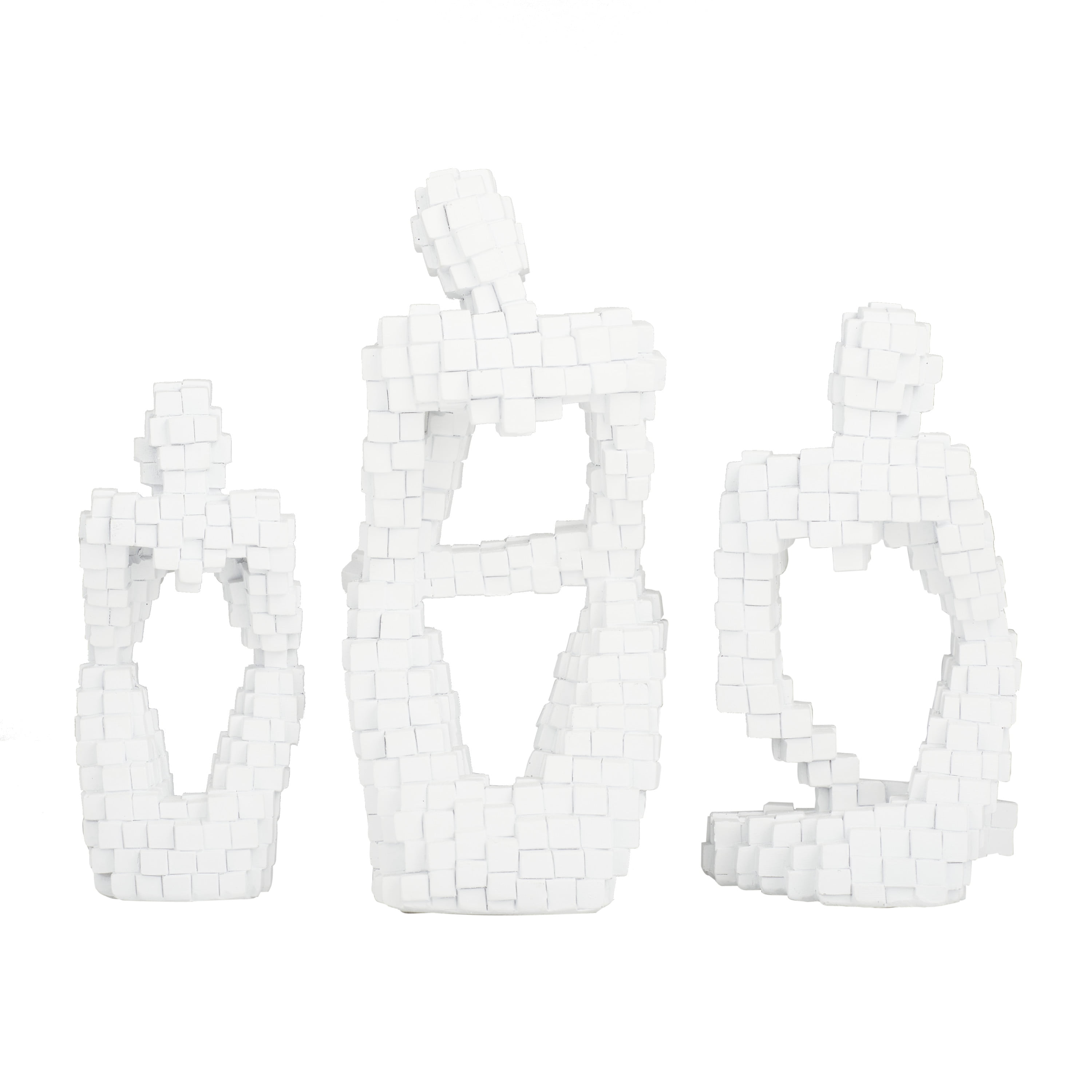 DecMode 6"W, 13"H Polystone Contemporary Sculptures, White, 3-Piece