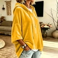 thumbnail image 5 of Textilo Velvet Sweaters for Women 3/4 Batwing Sleeve Drawstring Hoodies Hooded Solid Color Pullover Tops Loose Fit Y2k Lightweight 2026 Fall Winter Clothing,Yellow L, 5 of 6