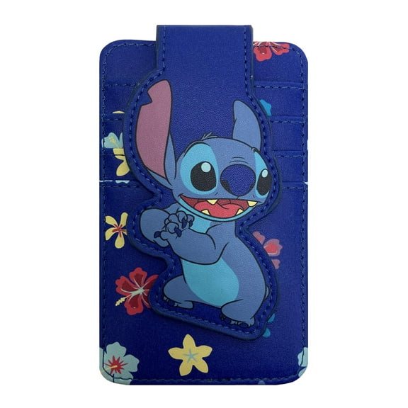 Womens Disney Stitch Card Holder Wallet Hawaiian Flowers Button Snap Closure