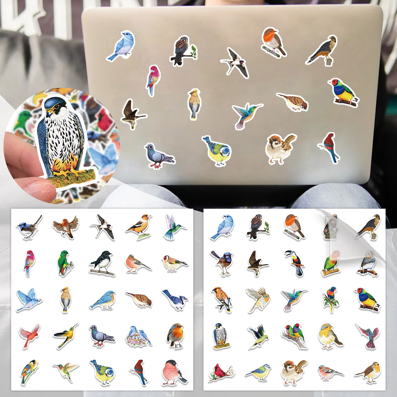 WNG Colorful Watercolor Style Bird Graffitis Stickers Decorate Luggage