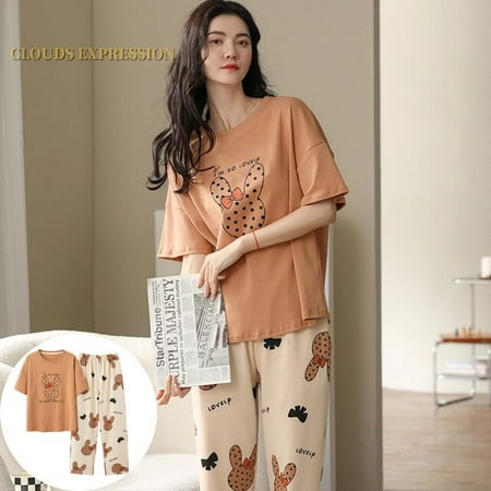 

QWZNDZGR Spring Summer Short Sleeved Elegant Women s Pajamas Set Abstract Sexy Black Nightwear Plaid Sleepwear Lounge Homewear Fashion