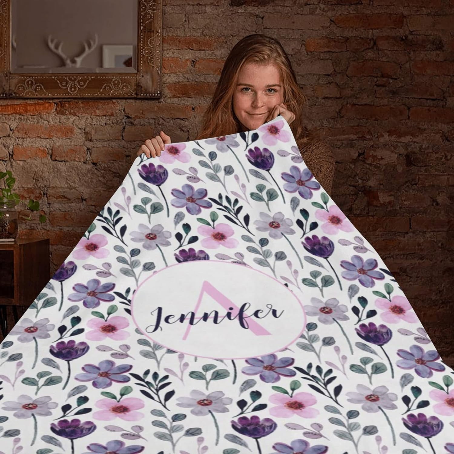 Custom Blankets with Name for Girls Personalized Baby Name Blankets Customized Swaddle Bed Blankets with Baby Name Flower Personalized Flower Blankets for Toddler Soft and Warm 30x40inch