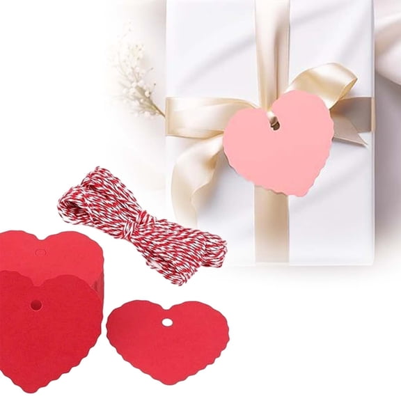 100 Pack Red Heart Shape Tags with Twine 2.4 Inch, Blank Hang Labels for Christmas Gift Wrapping, Valentine's Day Note Cards, Romantic Anniversary Arts & Crafts