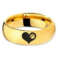 thumbnail image 2 of Tungsten Paw Print Heart Shaped Band Ring 7mm Men Women Comfort Fit 18k Yellow Gold Dome Polished, 2 of 4